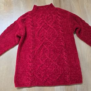 Elegant Red Cable Knit Turtleneck Sweater